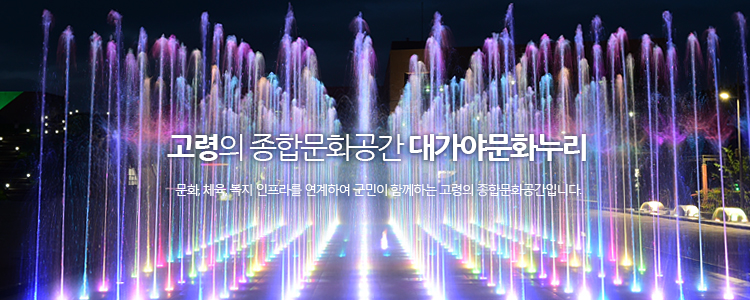 고령의 종합문화공간 대가야문화누리-문화,체육,복지 인프라를 연계하여 군민이 함께하는 고령의 종합문화공간 입니다.