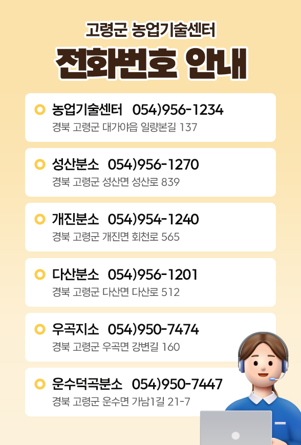 고령군 농업기술센터 전화번호 안내